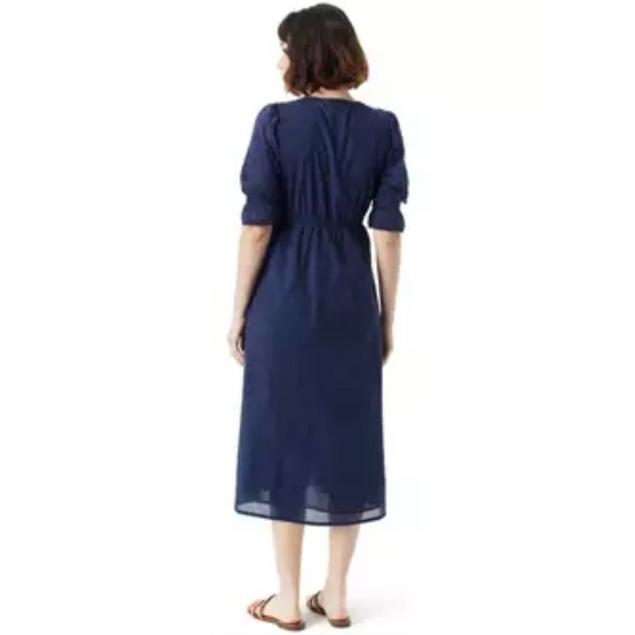 Sam Edelman Dasie Lace Detail A-Line Cotton Midi Dress in Navy Blue Size Medium - Picture 6 of 16